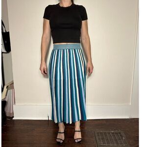 Express Blue White Striped Midi Skirt Size Small NWT